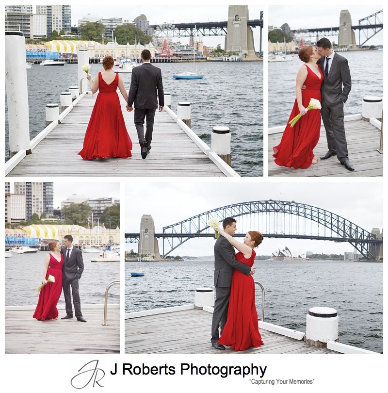 Couple walking along the pier at blues point - sydney wedding photography 